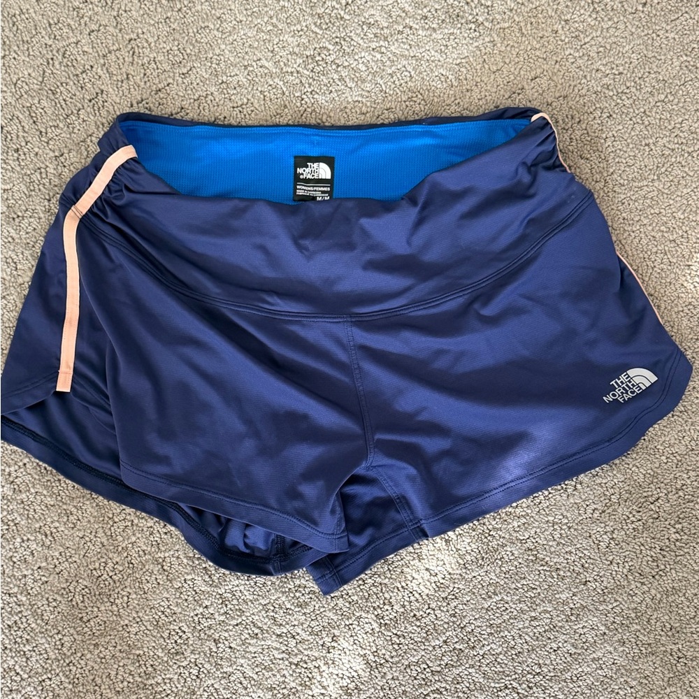 The North Face Women's Navy Athletic Shorts with Pink Trim